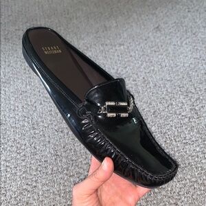 Stuart Weitzman Black Loafers with Silver Buckle